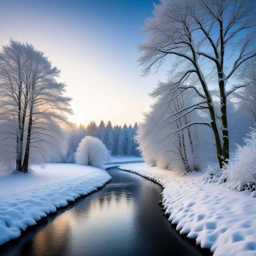 Serpentine Winter Stream Between Snow-Clad Banks