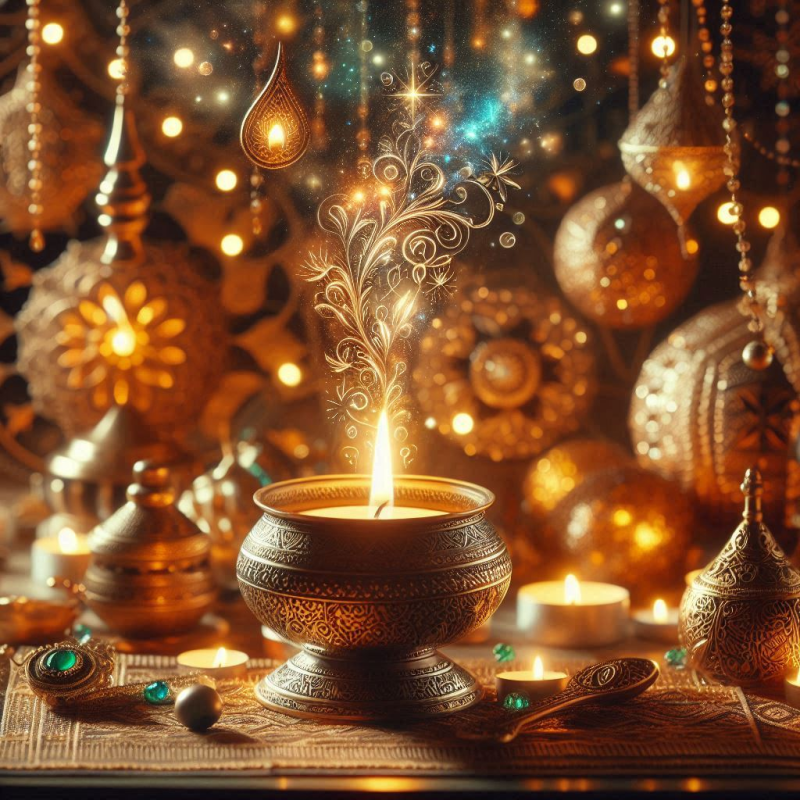 Celestial Candle – Magical Golden Glow in Ornate Brass Holder | Mystical Digital Art