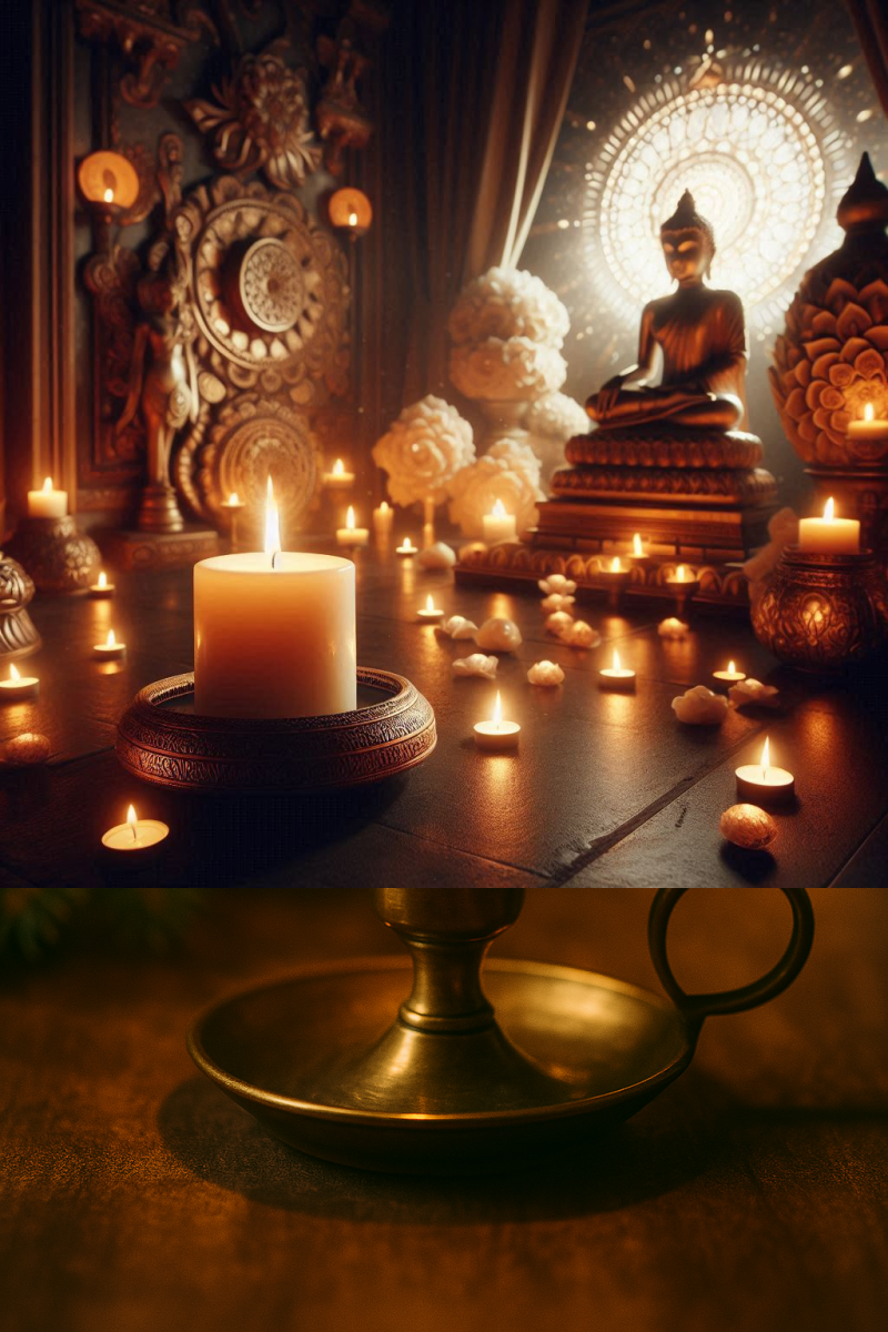 Sacred Glow – Zen Candlelight and Buddha Altar Digital Photograph for Meditation Decor