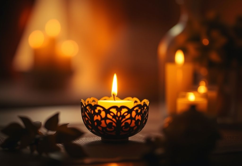 Whispers of Warmth – Digital Photograph of an Elegant Candle Holder in Soft Light