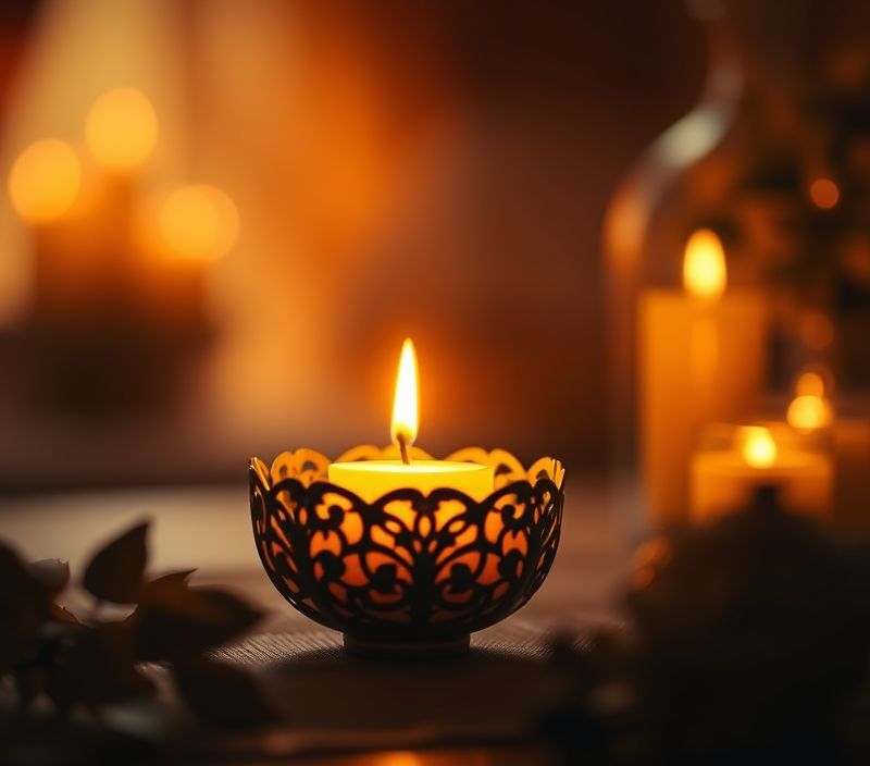 Whispers of Warmth – Digital Photograph of an Elegant Candle Holder in Soft Light