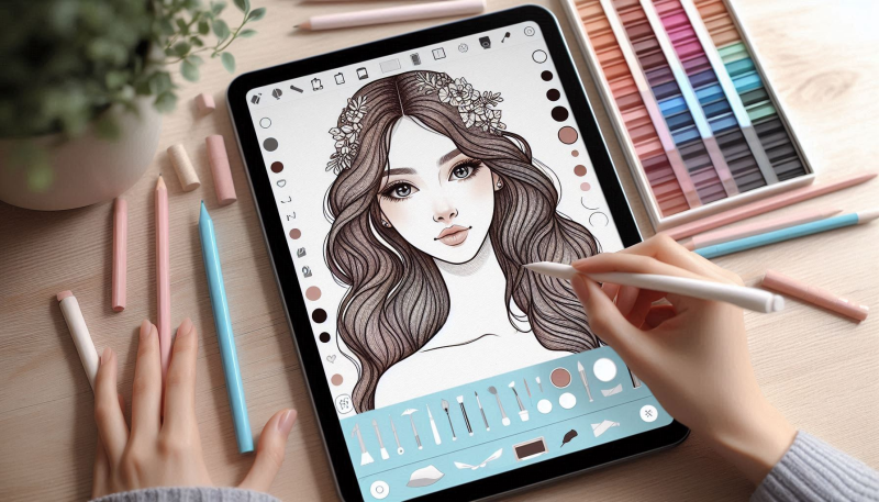 Free art  iPad drawing of a cute girl