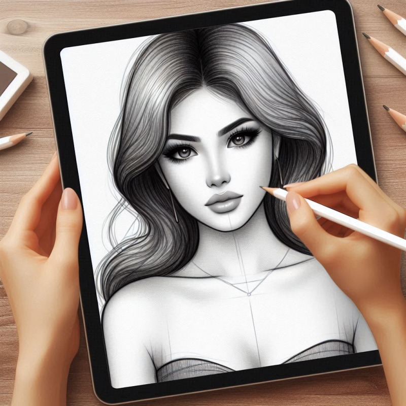 Free art iPad drawing of a cute girl