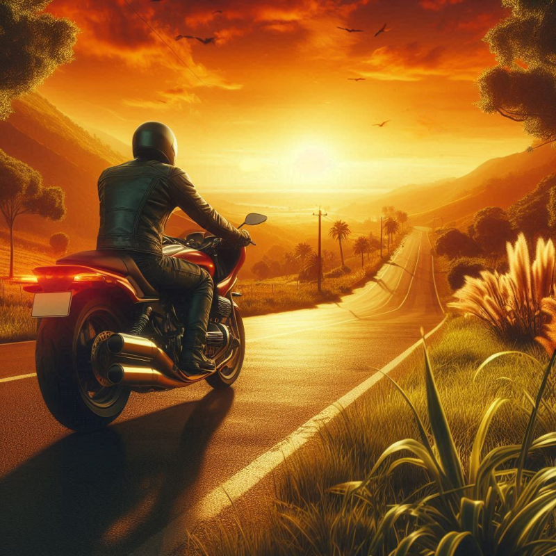motorbiker travelling through countryside roads