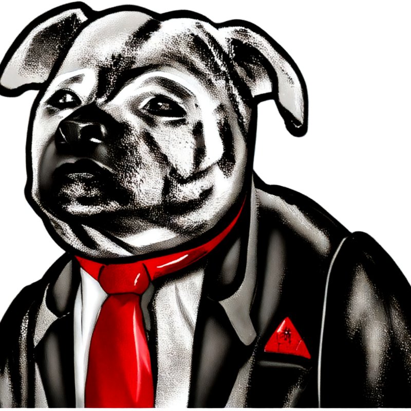 Bull Terrier in Red Tie and Suit / Funny Dog Boss Illustration / Dapper Pet Portrait Art