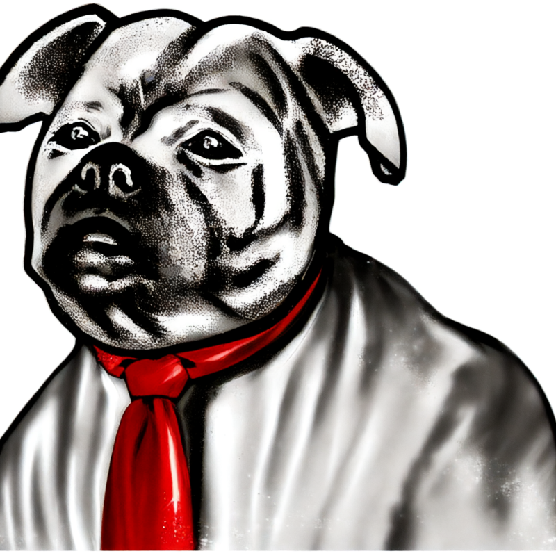 Funny Bull Terrier in Red Tie / Dressed-Up Dog Art / Humorous Pet Portrait Illustration
