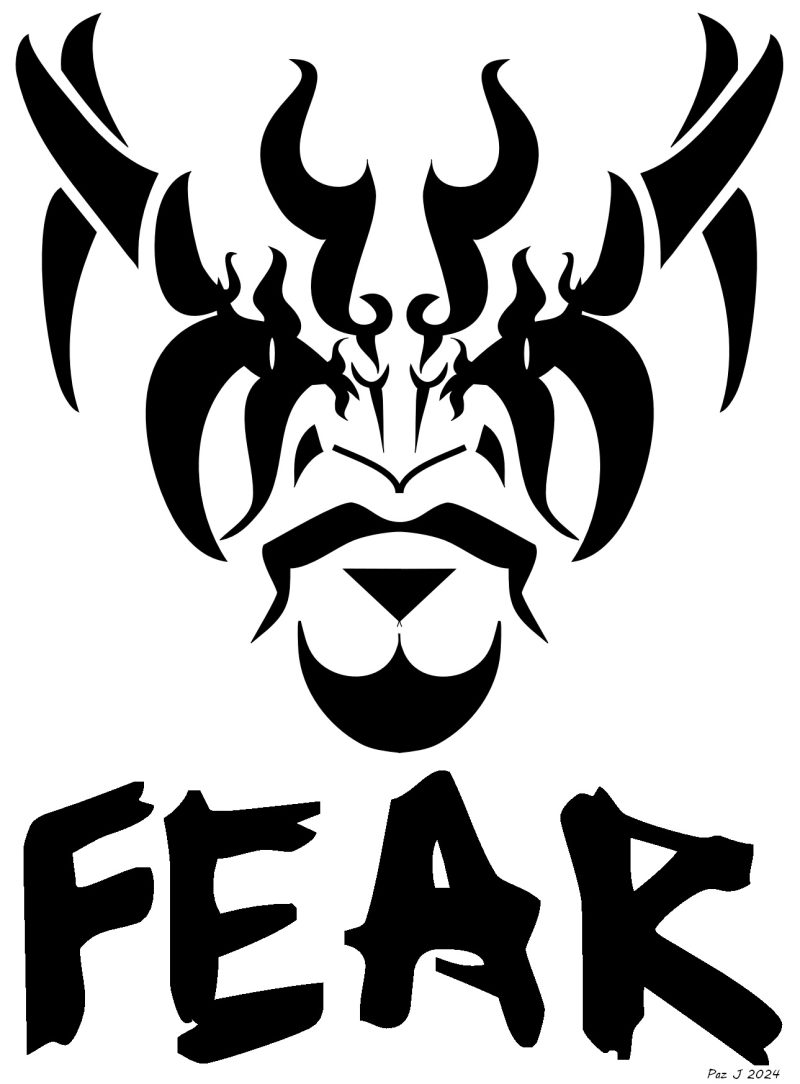 Fear the Demon / Bold Tribal Devil Mask Art / Fear Typography Illustration