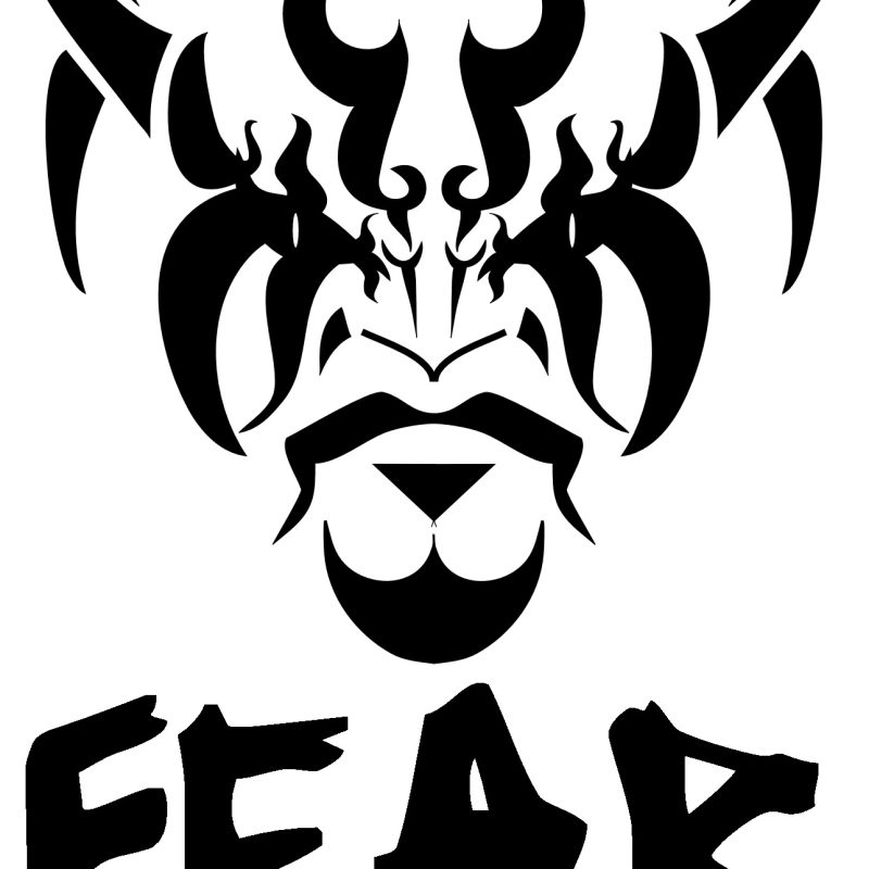 Fear the Demon / Bold Tribal Devil Mask Art / Fear Typography Illustration