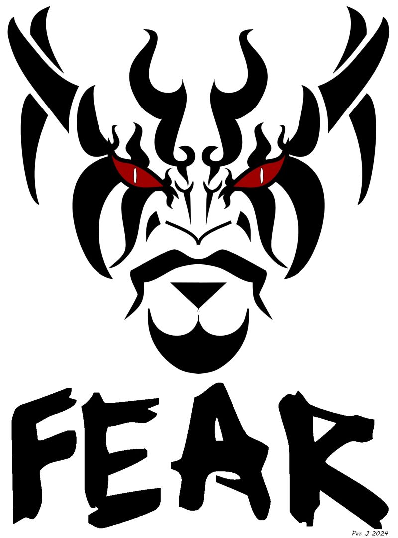 Fear Tribal Devil Art | Red-Eyed Demon Mask Illustration | Dark Gothic Horror Design