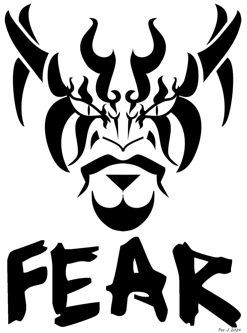 Fear Mask Art / Black Tribal Devil Face with White Eyes / Gothic Horror Design