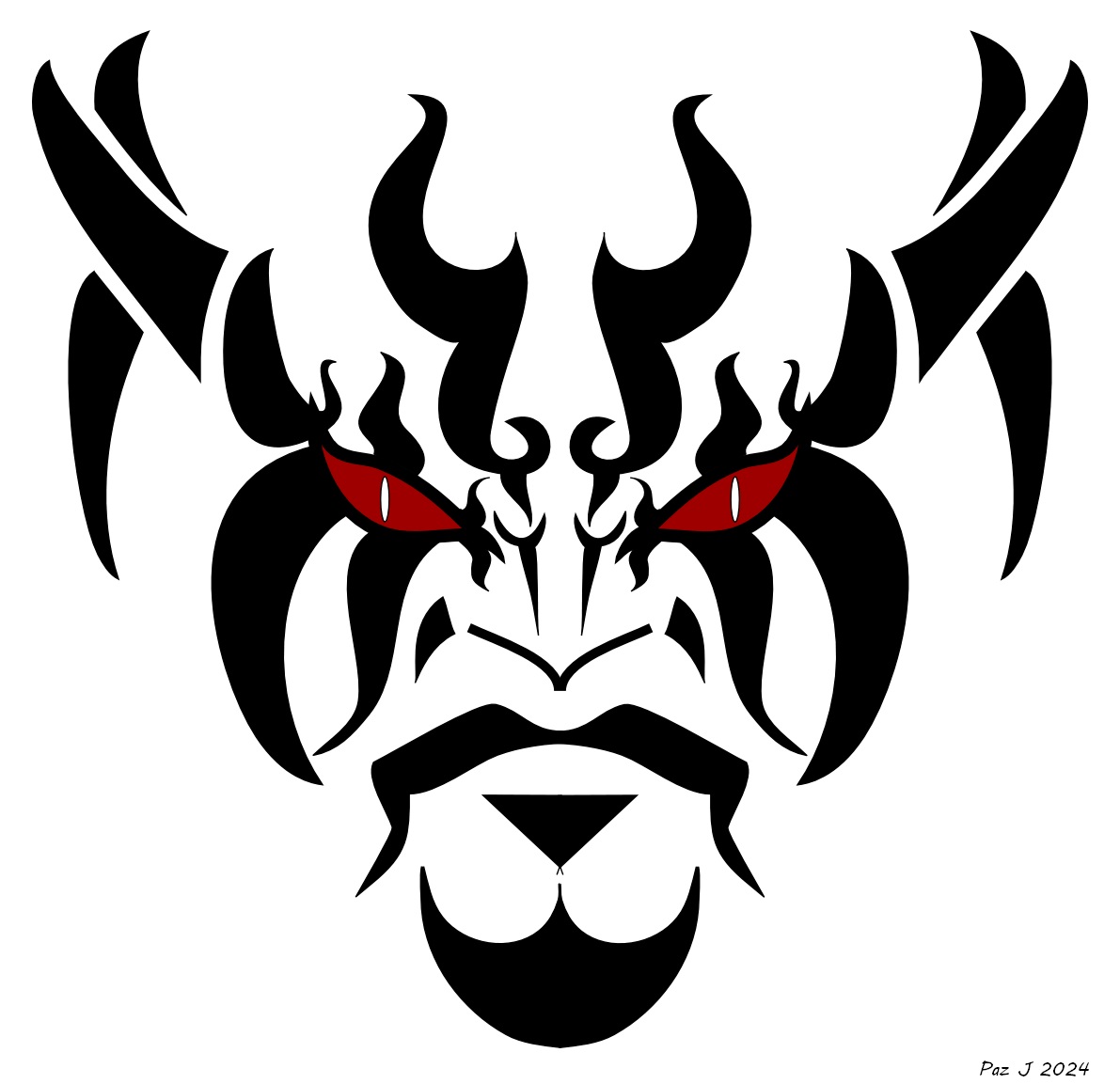 Devil’s Eyes Red Tribal Mask Art / Bold Tattoo Style Digital Print / Abstract Demon Face