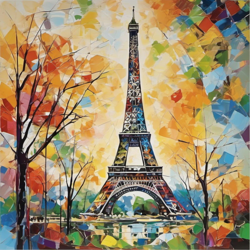 Colorful Abstract Eiffel Tower Painting in Autumn Crayon Style