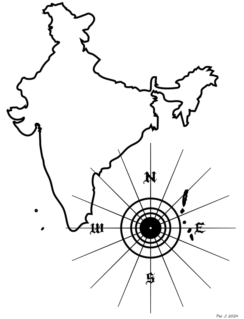 India Compass Map – Minimalist Patriotic Digital Art