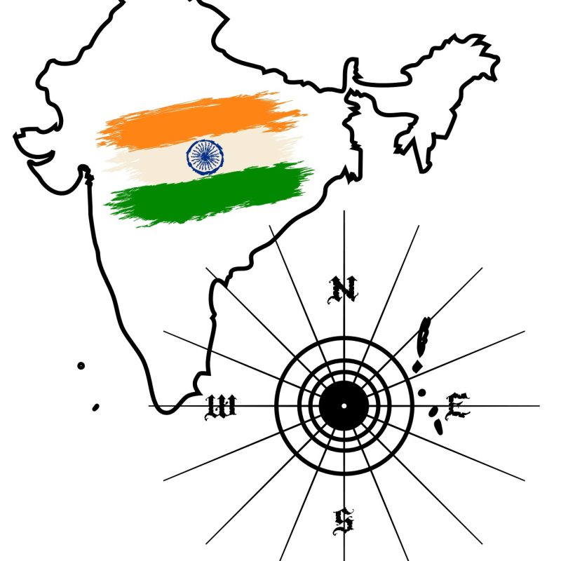 India Compass Map – I Love My Roots with Indian Flag
