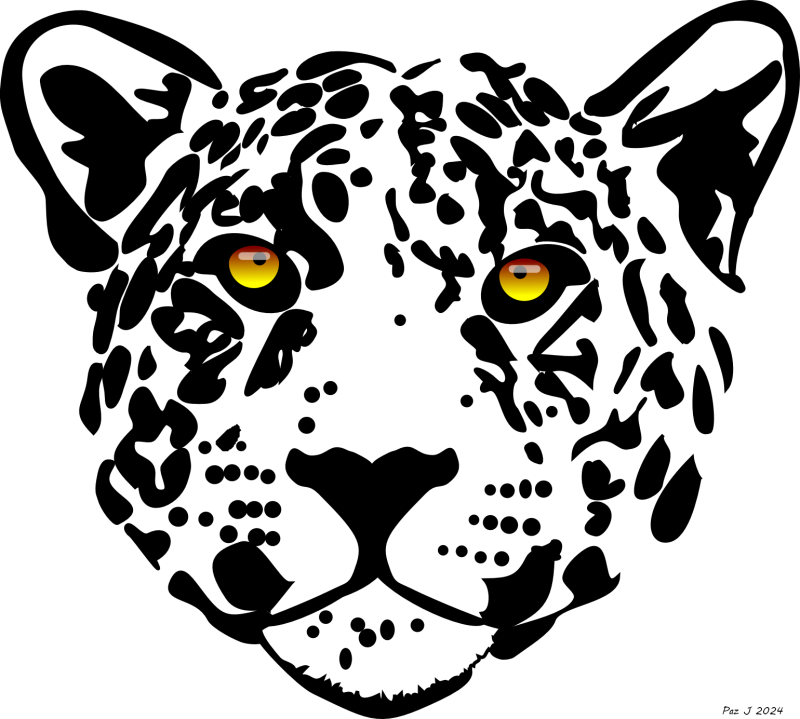 Jaguar Face Line Art /Black and White Wild Animal Print