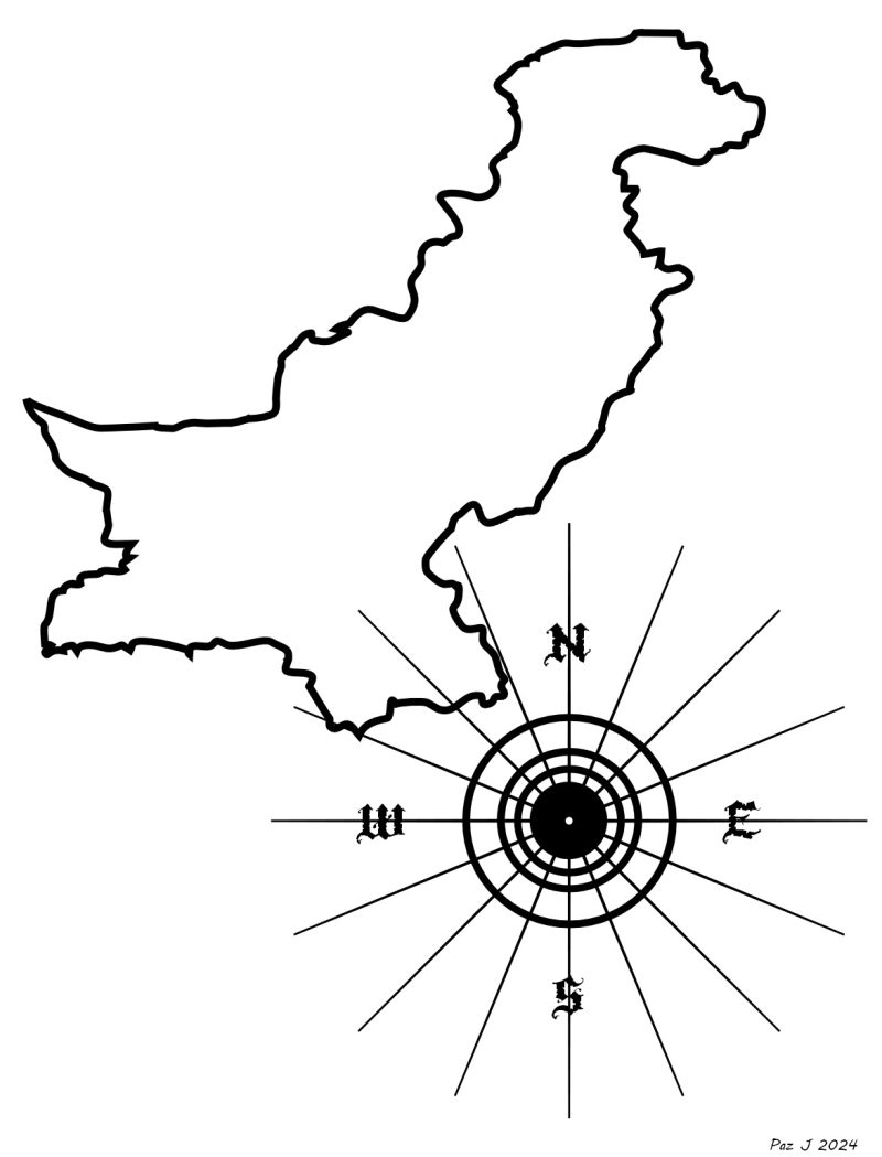 Pakistan Compass Map Line Art – Minimalist Black Outline