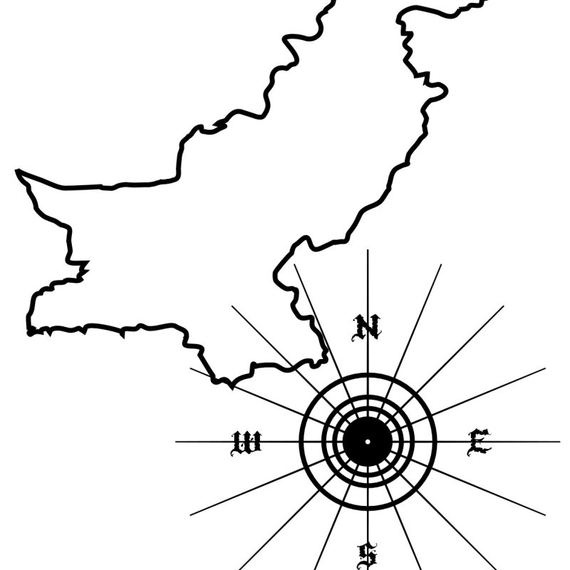 Pakistan Compass Map Line Art – Minimalist Black Outline