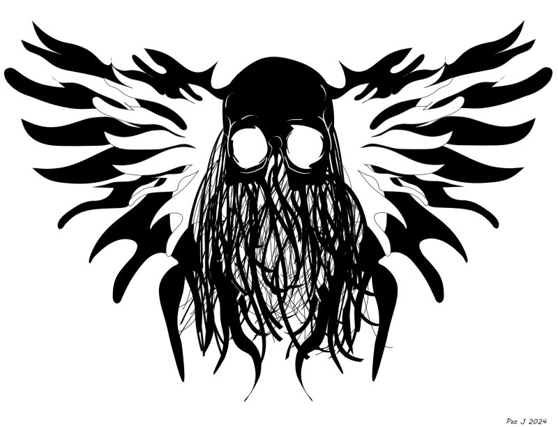 Skull with Tentacles and Wings – Black and White | Gothic Skull Art Printable