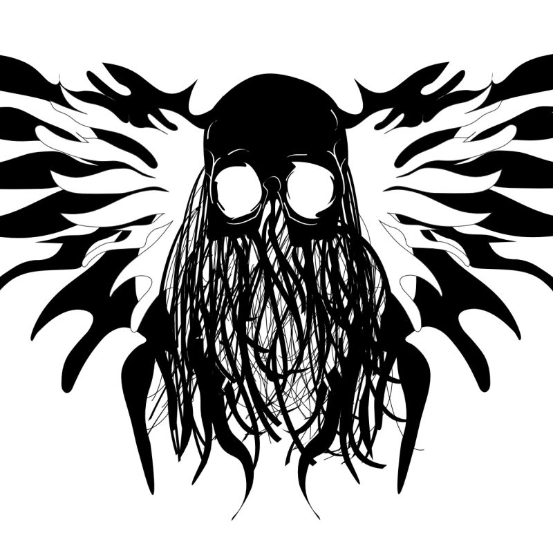 Skull with Tentacles and Wings – Black and White | Gothic Skull Art Printable