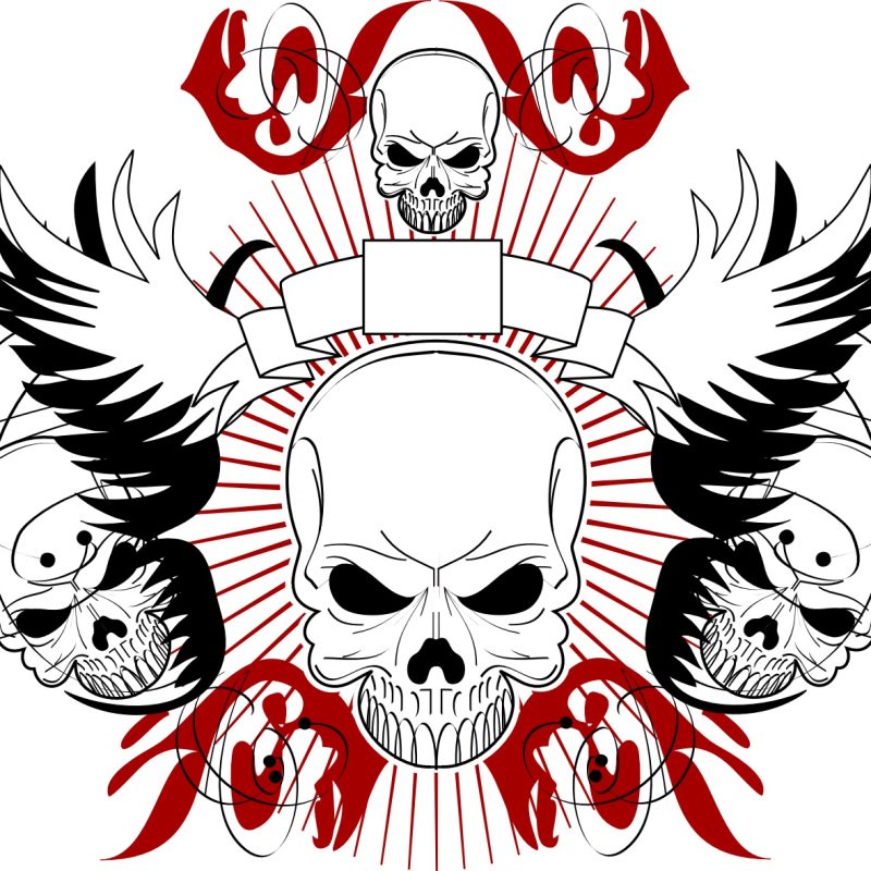 Skulls with Wings Tattoo Style Digital Art – Gothic Skull Poster Design