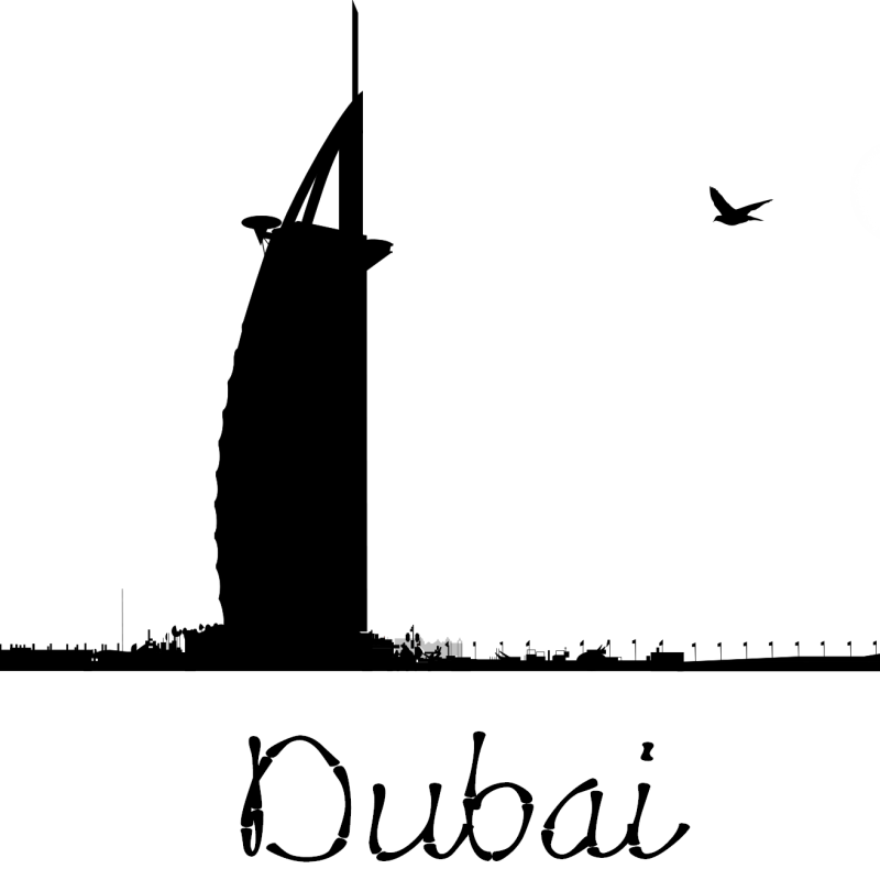 Dubai Skyline Burj Al Arab Silhouette | Black and White City Landmark