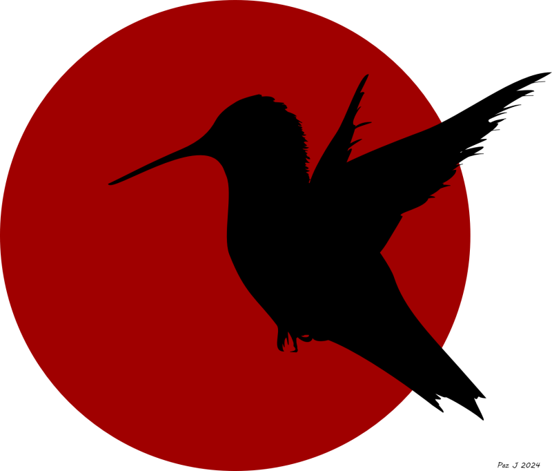 Elegant Hummingbird Shadow & Crimson Sun – Minimalist Digital Art Print