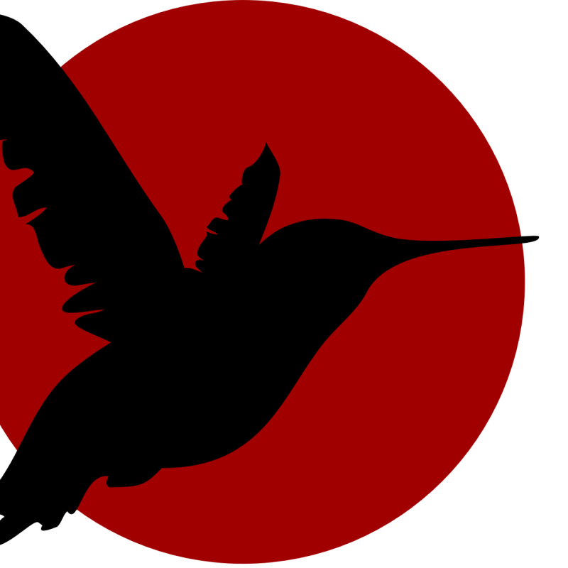 Hummingbird Silhouette & Scarlet Sun – Minimalist Digital Art Print