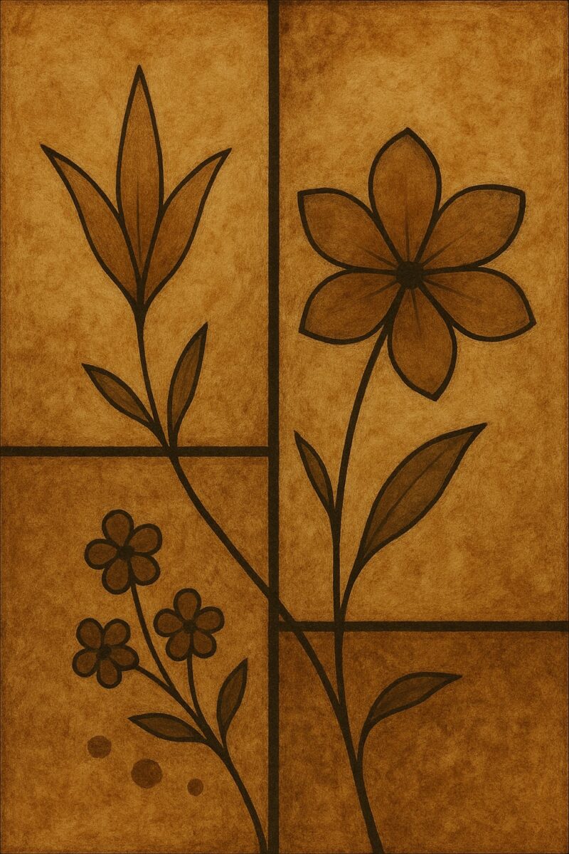 Sepia Floral Abstract Digital Art – Warm Vintage Wall Print