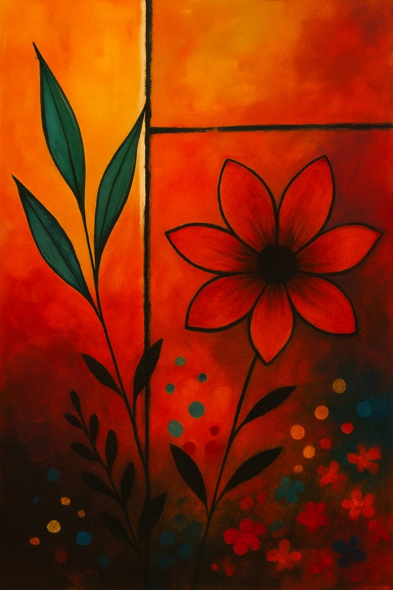 Vibrant Abstract Floral Wall Art – Orange & Red Digital Print