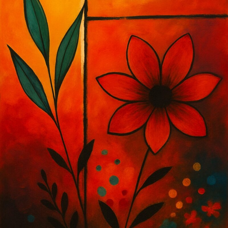Vibrant Abstract Floral Wall Art – Orange & Red Digital Print