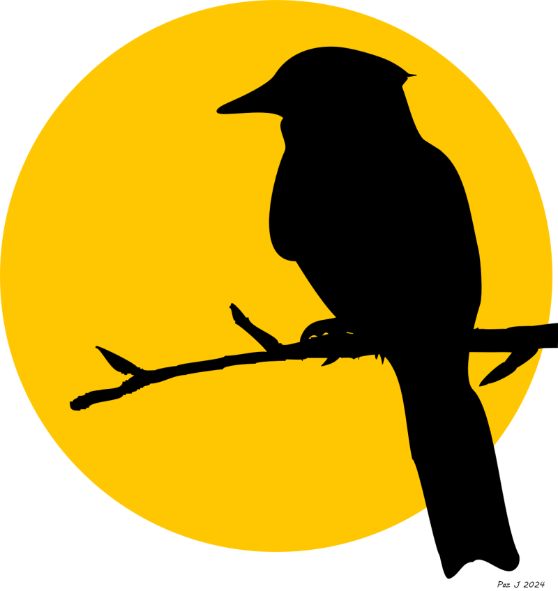 Golden Sun & Perched Bird Silhouette – Minimalist Digital Art