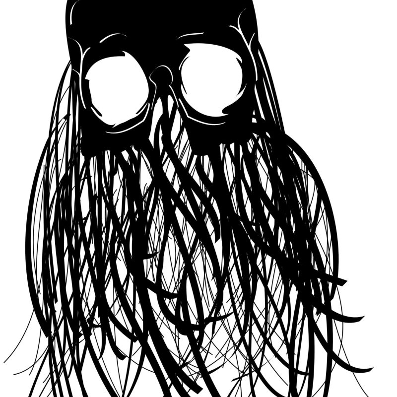 Skull with Tentacles Black and White Horror Art – Octoskull Illustration