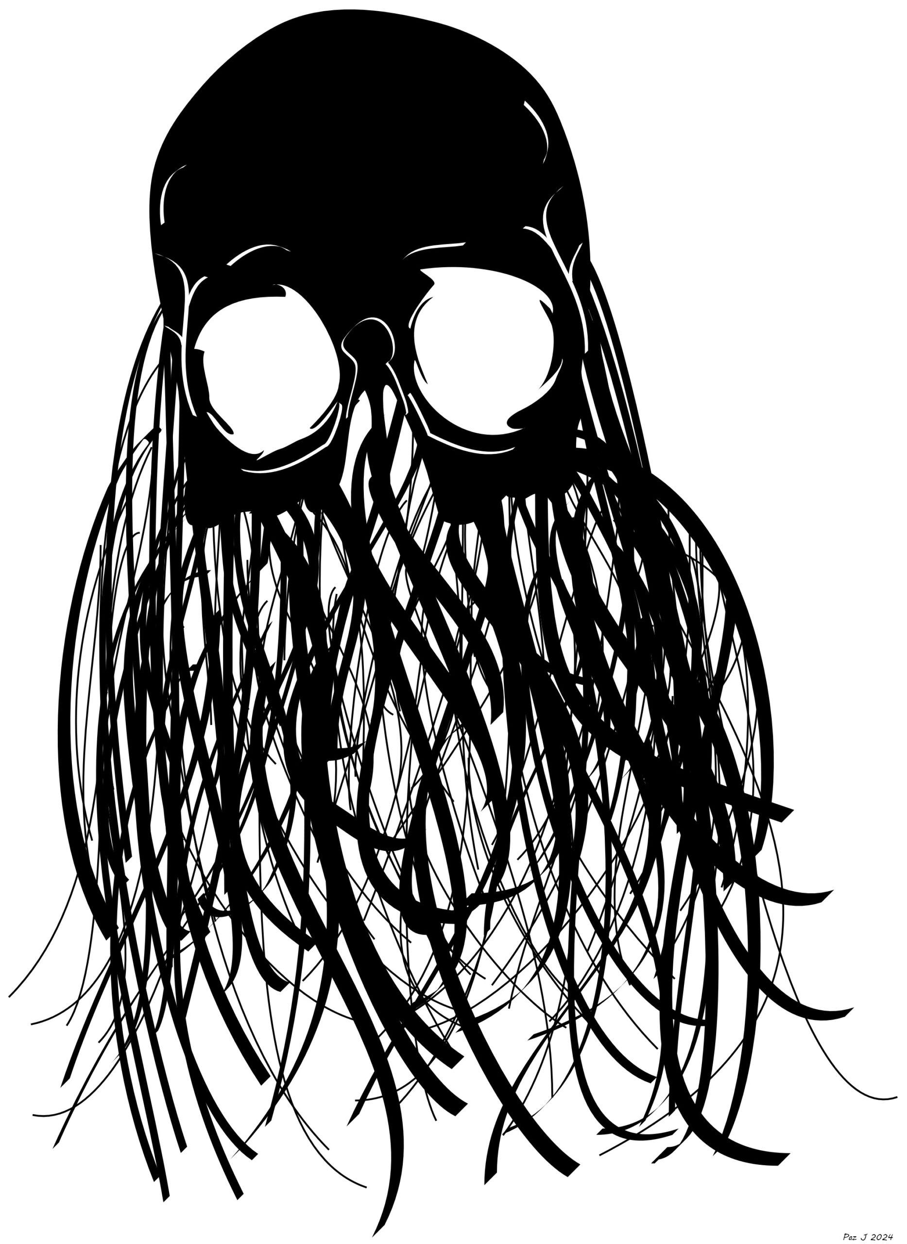 Skull with Tentacles Black and White Horror Art – Octoskull Illustration